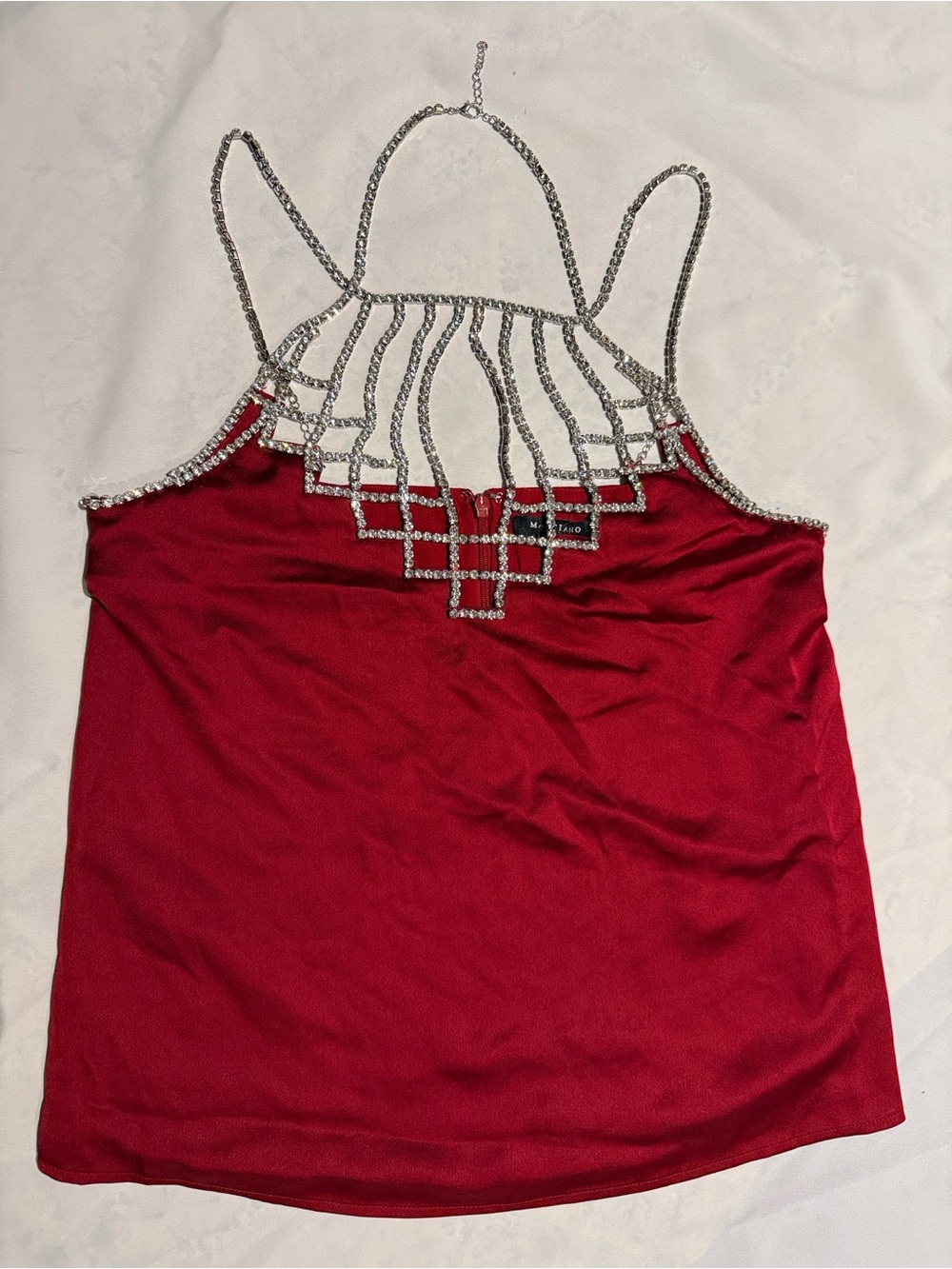 New Guess Marciano Fifi Strappy Rhinestone Embellished Halter Satin Blouse S 2